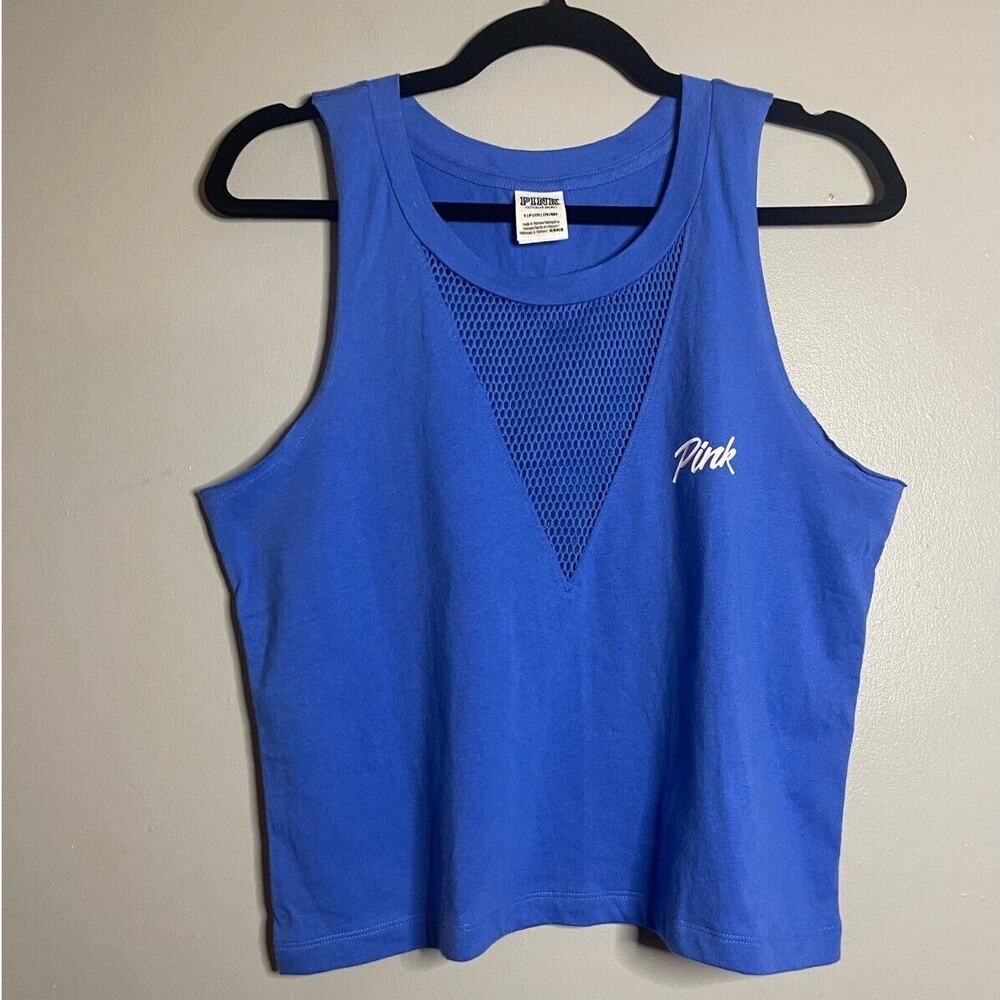 Victoria Secret PINK Small Muscle Tank Royal Blue Tank Fishnet Mesh Front Y2K